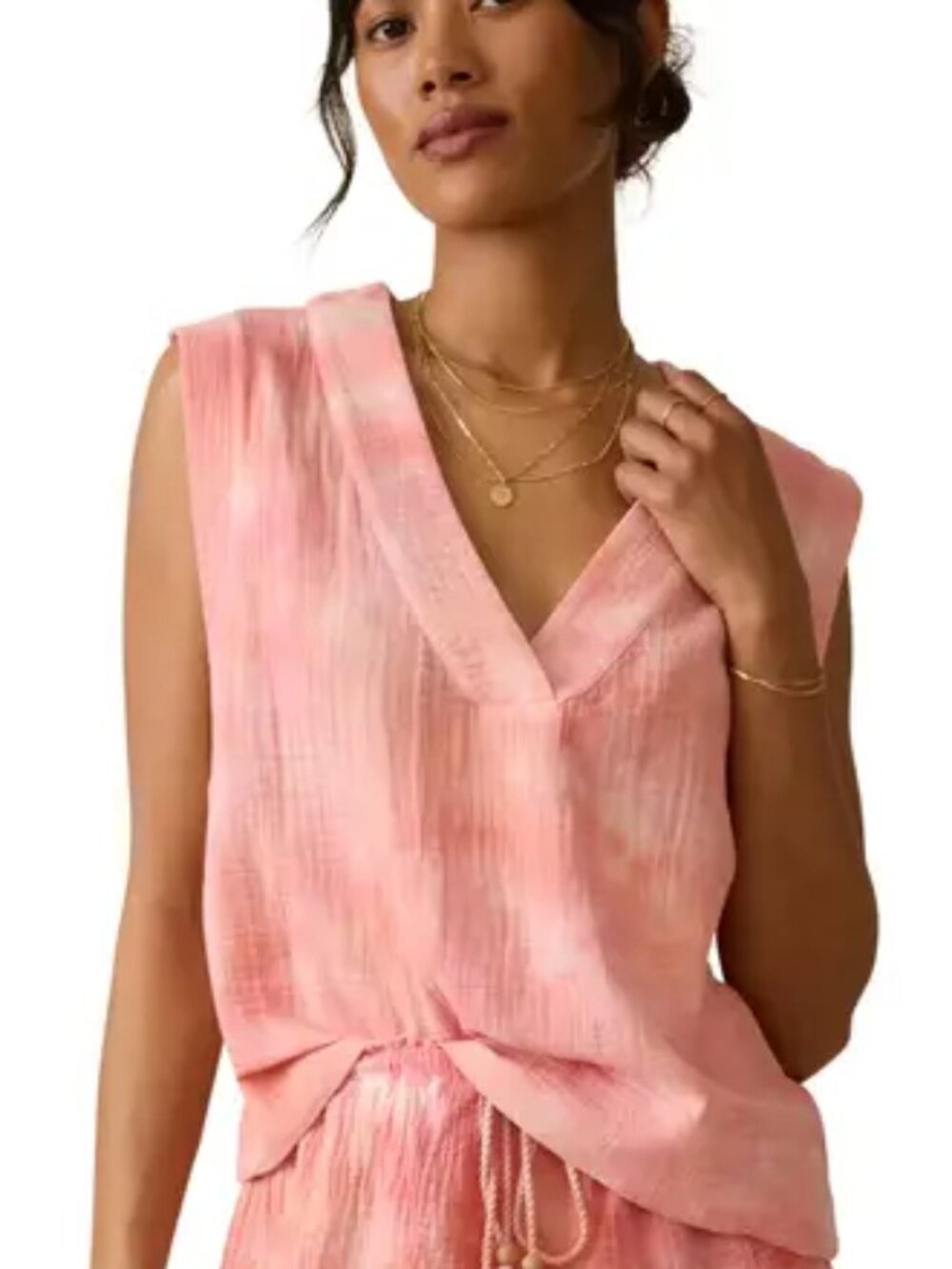 Faherty Dune Organic Cotton Gauze Popover Top Coral Skies Tie Dye S NWT